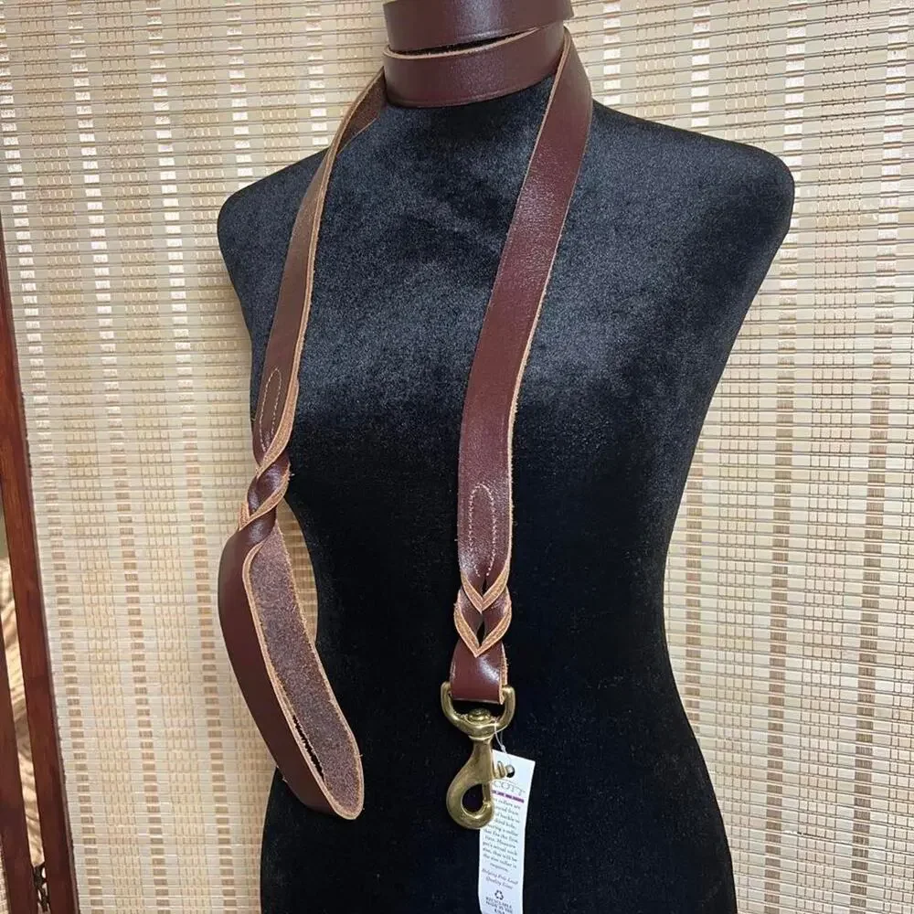 New Scott Pet Leather Dog Leash Brown Brass Snap 6ft
